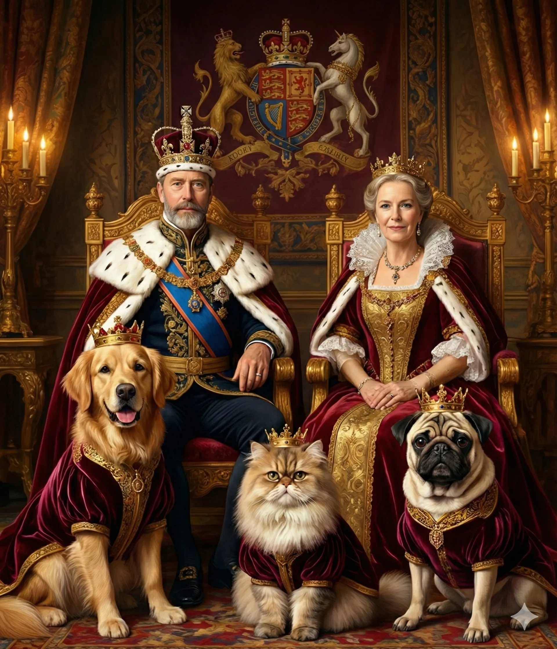 Portrait with multiple pets
